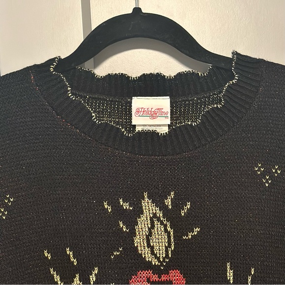 Vtg 90s Holiday Time Ugly Christmas Sweater Sz L Sparkle Scalloped Candles Bow - Picture 3 of 9